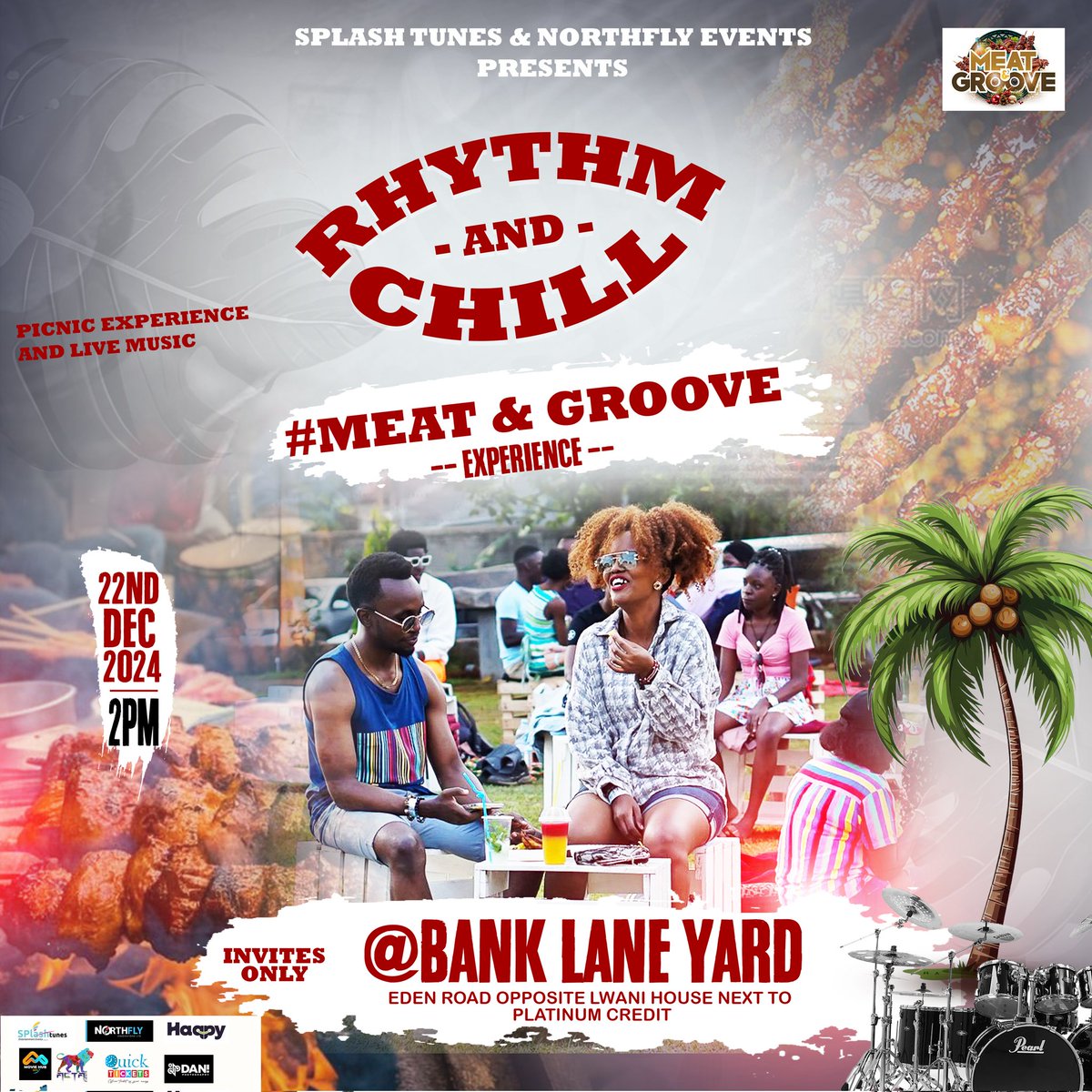 McTribie's tweet photo. Secure your invites now online and buckle up as you wait for the best showout and OutaMosphere Rave
it's going down come 22nd December
#MeatAndGrooveBrunch
#RhythmAndChill https://t.co/x4dtExlr2o