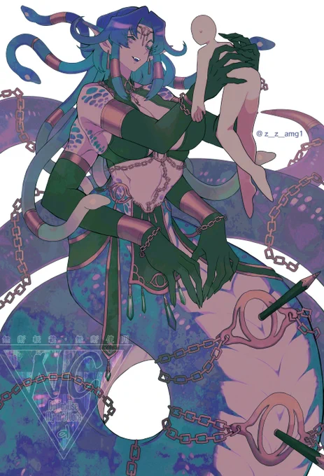 #今年も残りわずかなので今年一番伸びた絵を貼る 巨女ラミアさん×人間絵でした