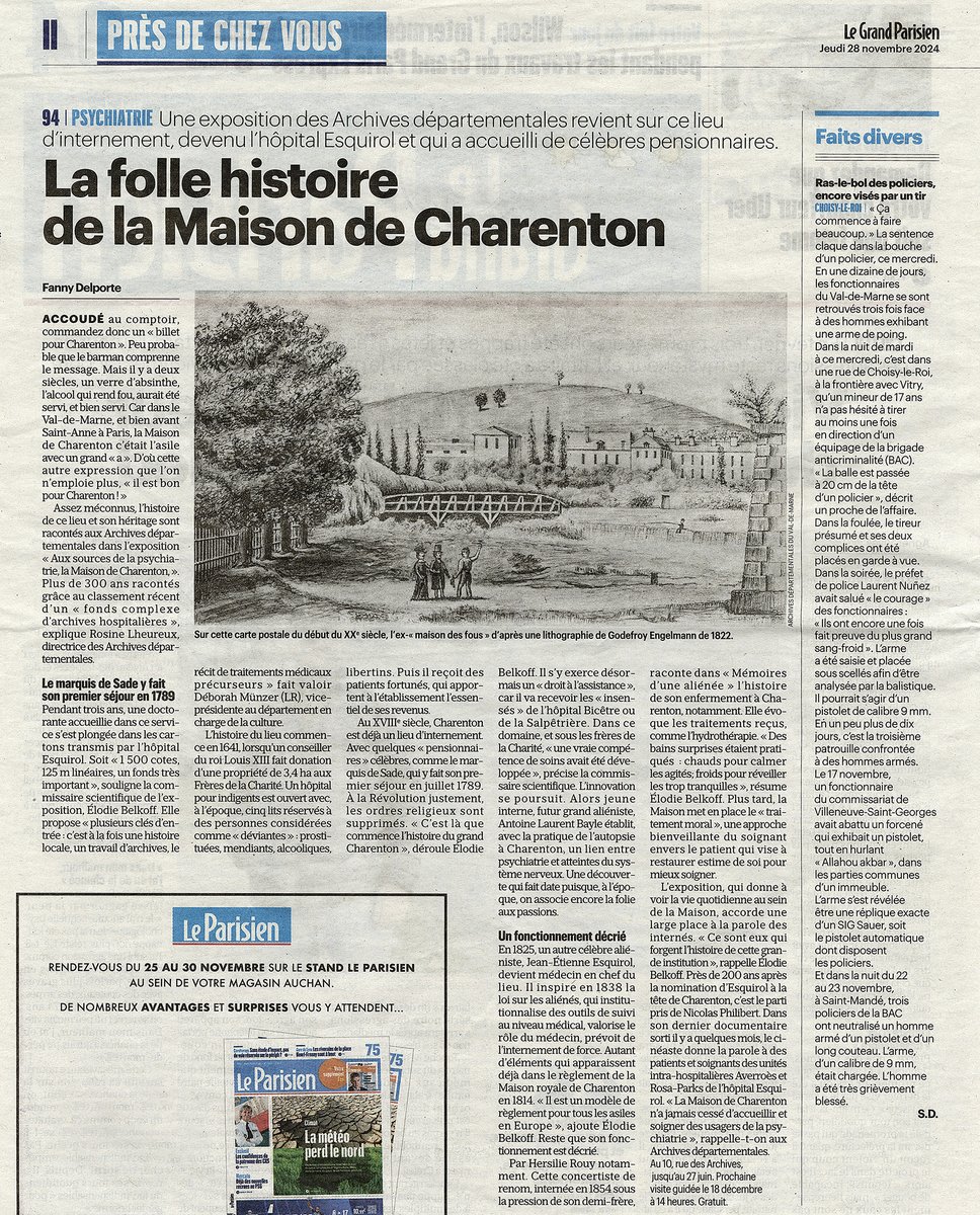 archives_94 (@archives_94) on Twitter photo 📰🗞️On parle de nous dans la #presse ! 🥳
Merci à Fanny Delporte, du <a href="/leparisien_94/">Le Parisien | 94</a>, d’avoir écrit ce bel #article sur notre exposition "Aux sources de la #psychiatrie, la Maison de Charenton - 1641-1920".
👉 En savoir plus : urlz.fr/sJ4d 📰🗞️On parle de nous dans la #presse ! 🥳
Merci à Fanny Delporte, du <a href="/leparisien_94/">Le Parisien | 94</a>, d’avoir écrit ce bel #article sur notre exposition "Aux sources de la #psychiatrie, la Maison de Charenton - 1641-1920".
👉 En savoir plus : urlz.fr/sJ4d