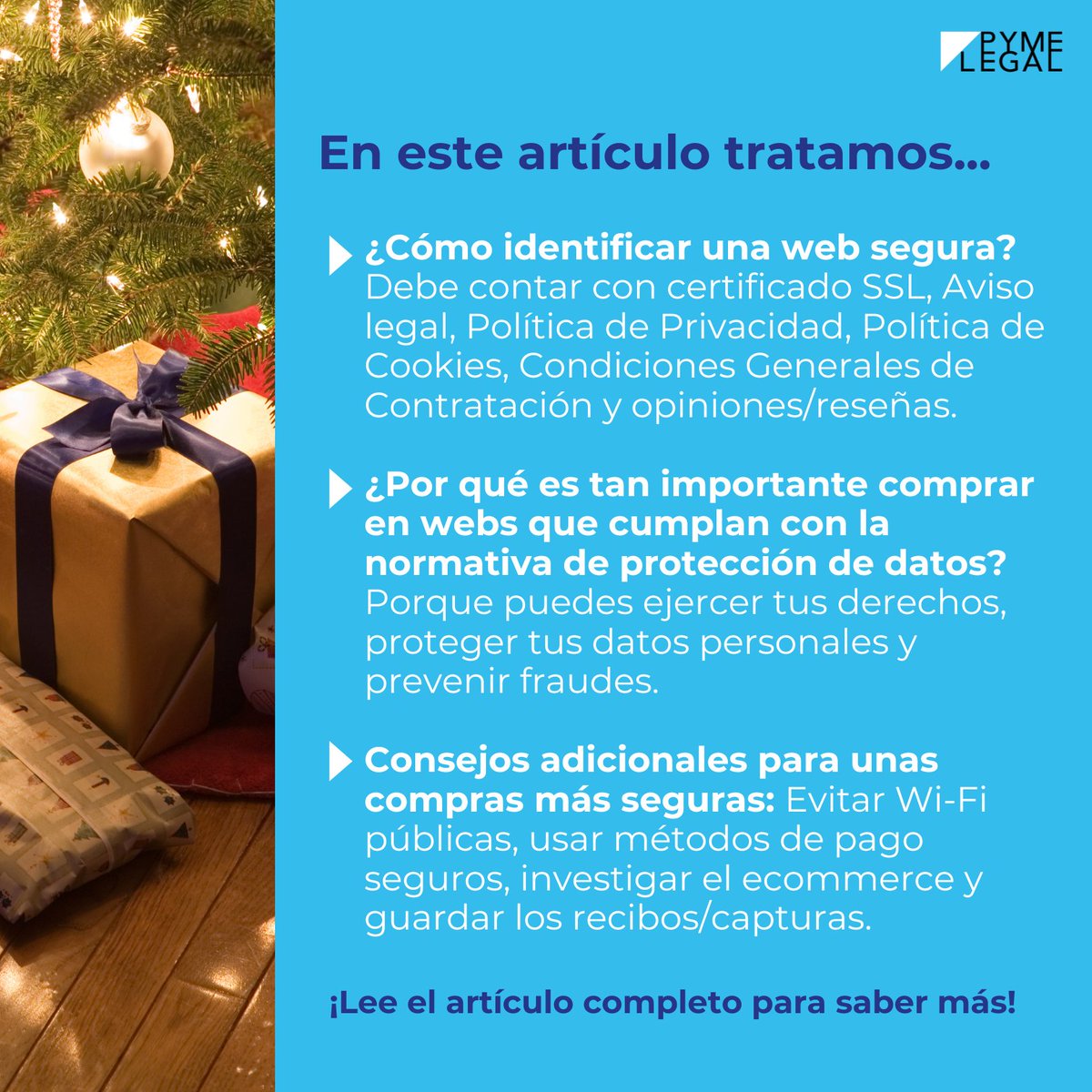 🎄🛍️ Estas Navidades compra online con tranquilidad

Porque disfrutar de las compras navideñas no tiene por qué poner en riesgo tu seguridad.

👉 Lee el artículo completo: pymelegal.es/noticias/lssic… 

#ProtecciónDeDatos #PymeLegal #Navidad #DescuentoNavidad #RGPD #LOPDGDD #LSSICE