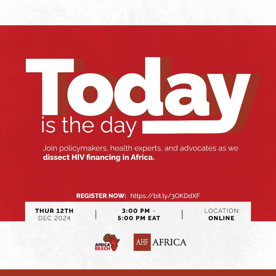 ahfafrica's tweet photo. Join us and @AfricaREACH1. Don’t miss this impactful webinar on sustainable HIV financing in Africa. 🌍 Let’s reimagine solutions and drive change together.

🕒 TODAY 3–5 PM EAT
🎟️ There’s still time to register and join: https://t.co/LuKImB1Z8Z

#HIVFinancing 
#UHCDay2024 https://t.co/XoY2NsZMhX