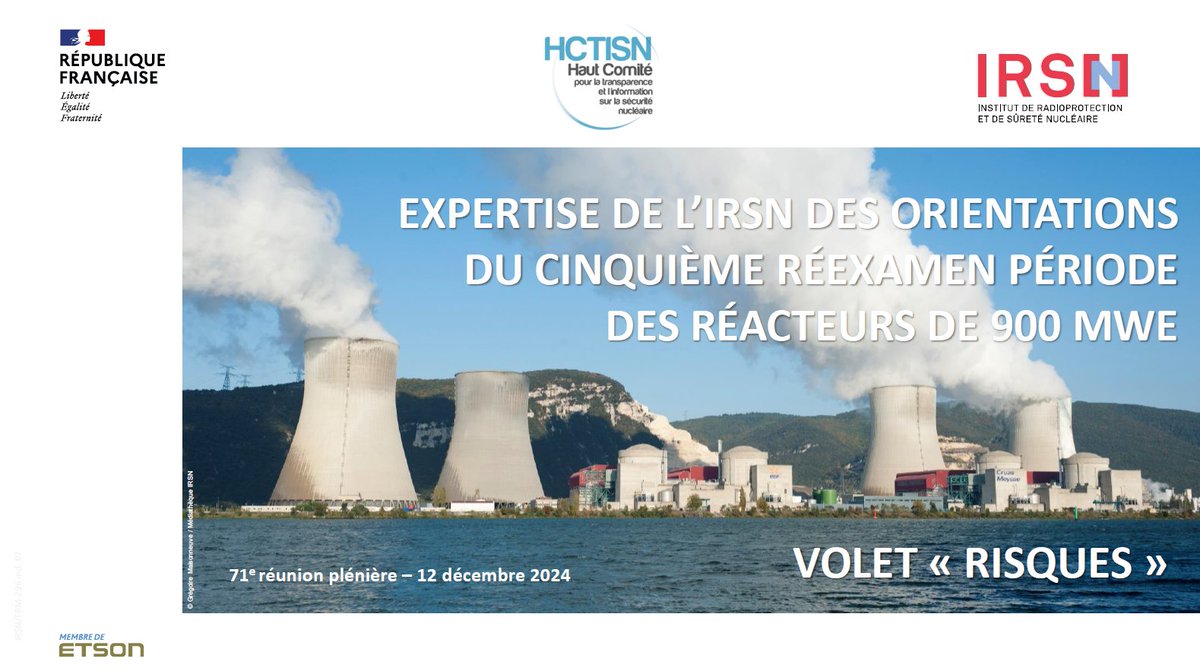 📢Aujourd'hui l'#IRSN présente les conclusions de son avis sur les orientations du 5e réexamen périodique des #réacteurs 900MWe #RP5 à l'occasion de la 71e réunion plénière du #HCTISN. 
Consultez l'avis 👉irsn.fr/avis-autorites… #50ans900MWe