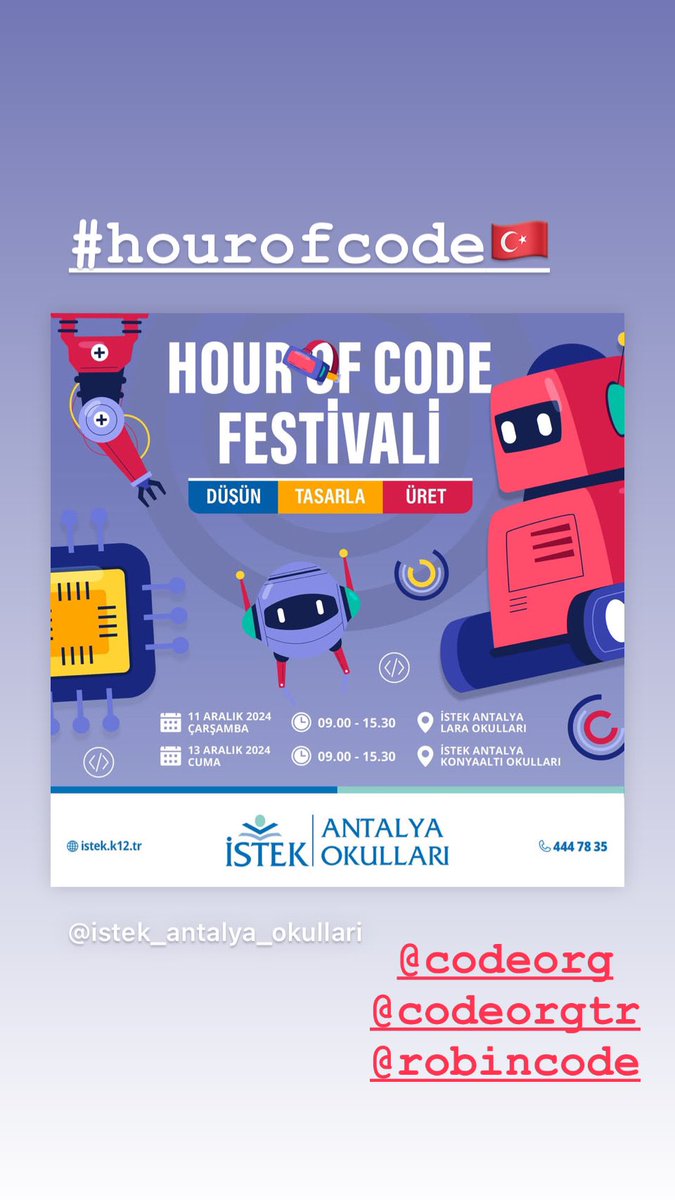 Harikasın #Türkiye🇹🇷
<a href="/istekantalyak12/">İSTEK Antalya Okulları</a> 👏👏👏
#HourOfCode
#KodlamaSaati
#CSEdWeek 
<a href="/codeorg/">Code.org</a> 
<a href="/codeorgtr/">Codeorgtr</a> 
<a href="/robincodeorg/">RobinCode</a>