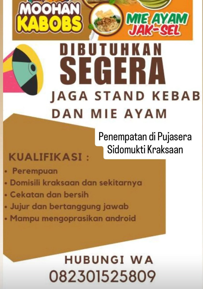 GoProbolinggo's tweet image. Sentuh foto untuk buka nomor WA.
#loker #lowongan #lowongankerja #lokerkraksaan #lowongan #kraksaan #probolinggo @aboolinggo