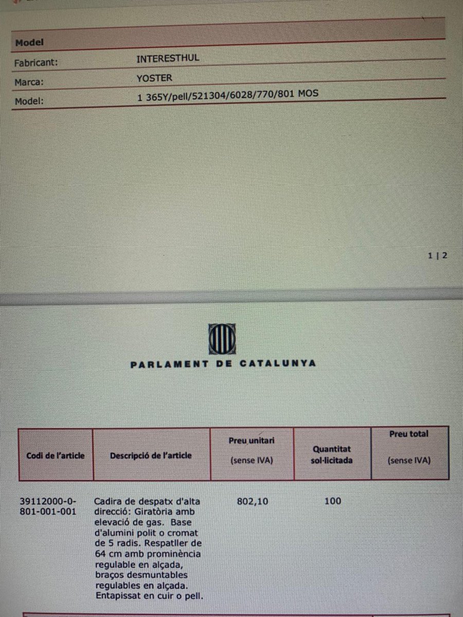 Jorditgn40's tweet image. Es ventilen els nostres diners com volen, més de 80.000€ sense IVA  per comprar cadires, no sigui que se&apos;ls torni pla el cul. 
Però després per malalts dependents,sanitat o educació no hi ha un duro.
Us hauria de caure la cara de vergonya, però no la coneixeu.
#SalvemCatalunya