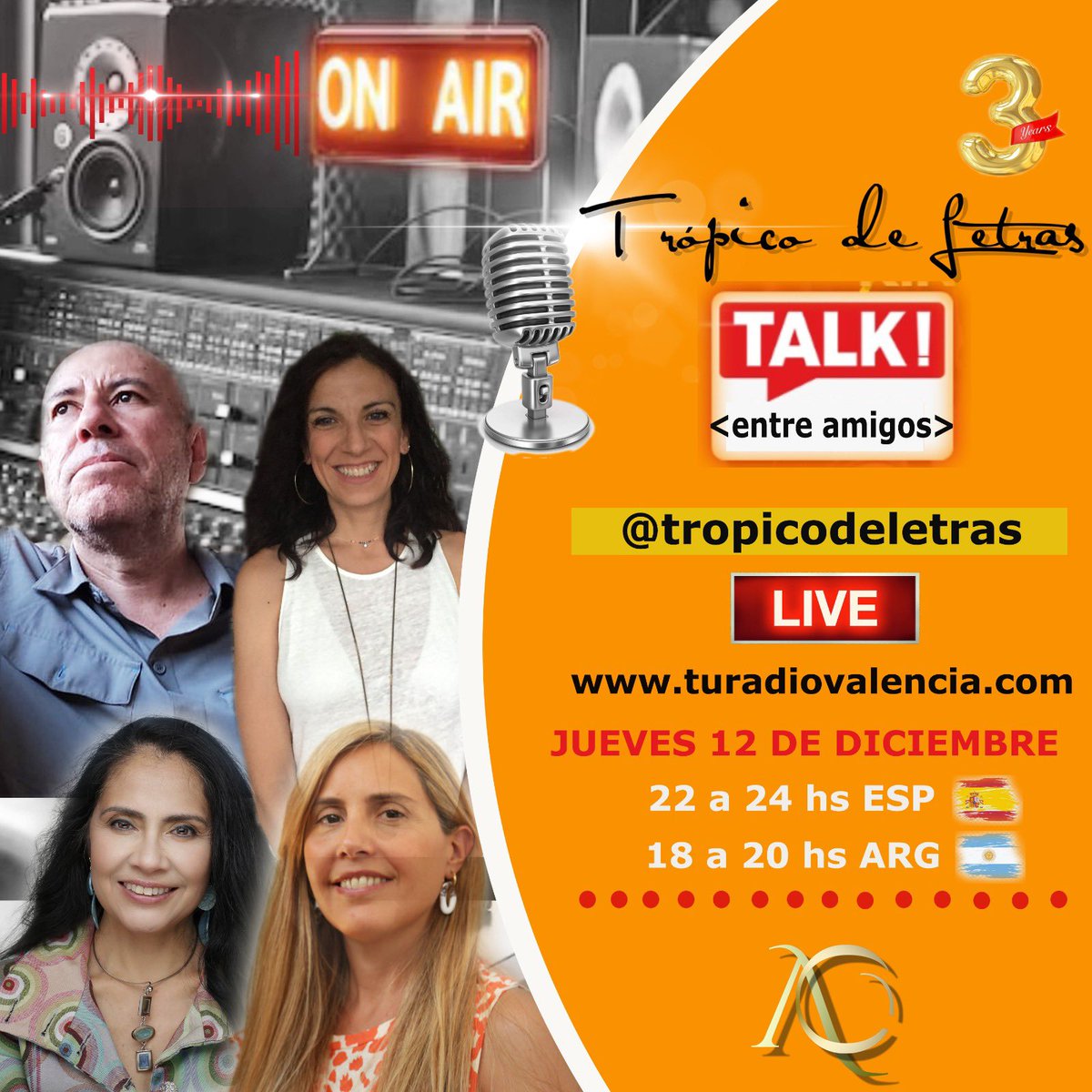 Hoy estamos de fiesta, cumpleaños número 3 de Trópico de Letras, entre amigos.
Nos acompañan, Patricio Zanabria <a href="/TinadelaRua/">Tina de la Rua</a> @CominidadLiterpo <a href="/chavez98514/">Ceci</a>.
serán leídos los maravillosos poemas de:
<a href="/AlmarDeLuna/">Teresa</a>
<a href="/Oso42943338/">Oso</a>
<a href="/GraceBorrello/">Grace Borrello</a>
<a href="/CLAVEdeSOLyLUNA/">Clave de Sol y Luna</a>
👇🏼👇🏼