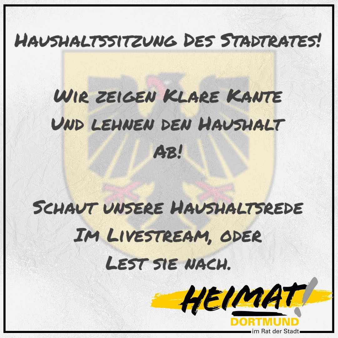 HeimatDOimRat's tweet photo. Es beginnen die Haushaltsreden im #RatDO. Unter https://t.co/zwZHBisApY kann man sich den Livestream zu den Reden anschauen. Im Anschluß werden wir unsere Standpunkte auch an dieser Stelle hier veröffentlichen.
#Heimat #Heimatliebe #Dortmund #Opposition https://t.co/ACeOykAttp