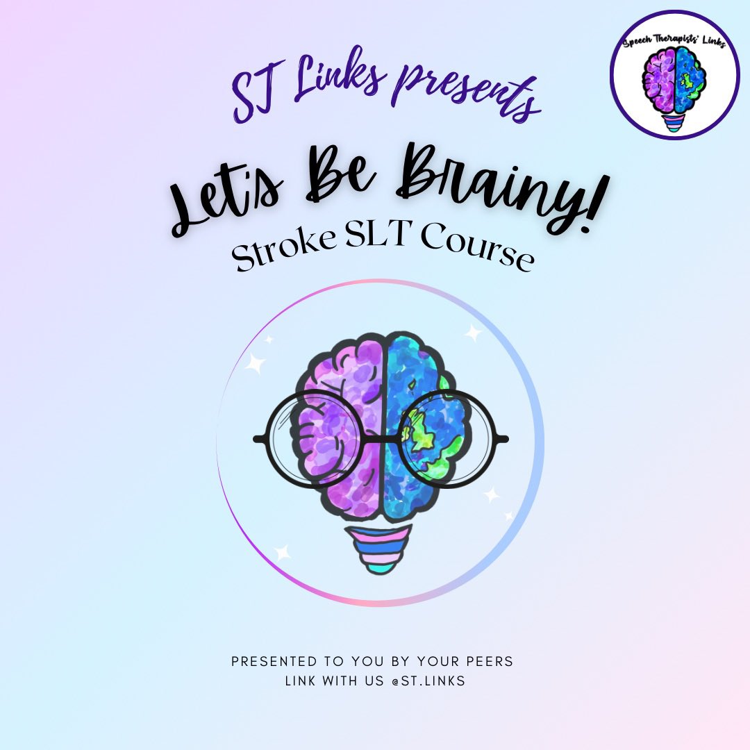 st_links's tweet photo. 🧠Are you passionate about #SLT in #stroke care? Wanting to upskill &amp; build confidence in your SLT assessment &amp; intervention when treating stroke patients? Our team are proud to present an exciting, innovative course - Let’s Be Brainy: Stroke SLT Course! (1/5) https://t.co/hNk5K3ZKCh