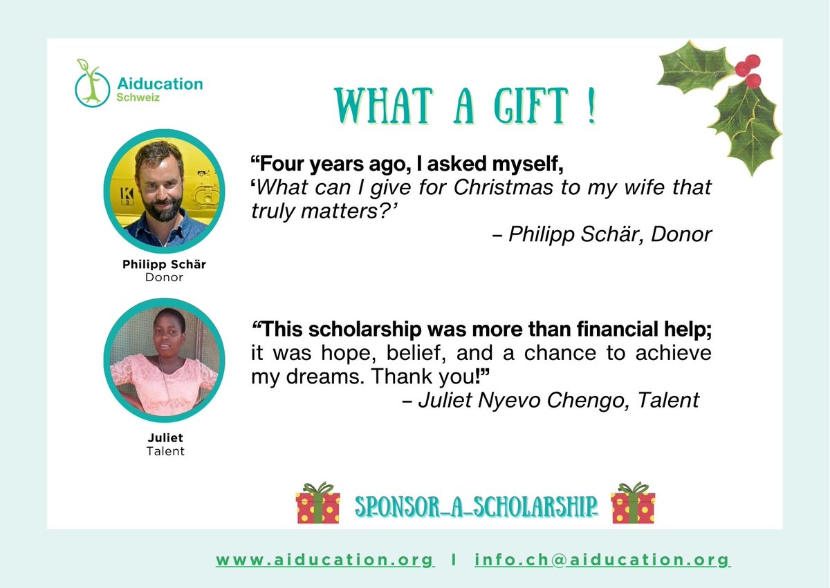 Aiducation's tweet image. Philipp Schaer sponsored 𝗮 𝘀𝗰𝗵𝗼𝗹𝗮𝗿𝘀𝗵𝗶𝗽 𝘁𝗵𝗿𝗼𝘂𝗴𝗵 𝗔𝗶𝗱𝘂𝗰𝗮𝘁𝗶𝗼𝗻, helping Juliet pursue her dream of becoming a teacher. 🌱

🎁 Sponsor a scholarship. Change a life!

#GiftOfEducation #EmpowerThroughEducation #Aiducation