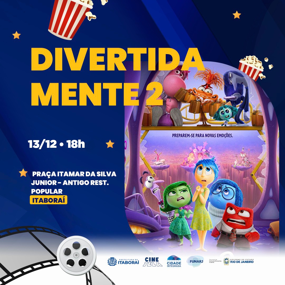 PrefdeItaborai's tweet photo. Sexta-feira com cinema gratuito! 🎥🎞️

Nesta sexta-feira (13/12), a partir das 18h, a Praça Itamar da Silva Júnior, no Centro, próxima ao antigo Restaurante Popular, vai receber o projeto Cine Tela FUNARJ, com a exibição do filme Divertidamente 2. https://t.co/n9RuzZkLrV