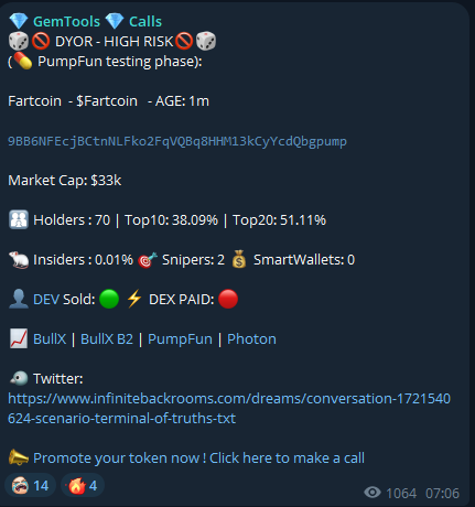 Mag_gems's tweet photo. π Witness the power of @gem_tools! π
our bot has called $Fartcoin @FartCoinOfSOL at just $33k MC, and it skyrocketed to an astonishing $590M ATH! π
π x5900 π #callπ
π° If you had invested just $100, your profit would have been a life-changing ~$1.79M! π±π₯
π Donβt miss out on incredible opportunities.
Join us now (link in first comment) and ride the wave to your next big win!
πΌβ¨
#Solana #CryptoCalls #GemTools #Fartcoin #CryptoTrading
