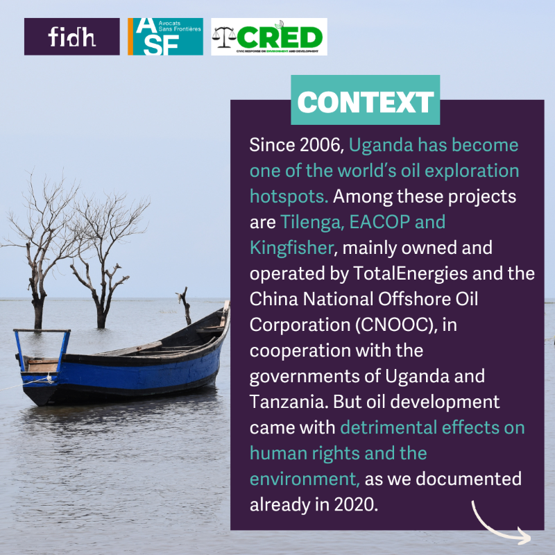 fidh_en's tweet photo. New report on oil in Uganda
The accelerating construction of the EACOP, Tilenga and Kingfisher projects has ushered in new #humanrights violations while it aggravated existing ones, a new report reveals.
@asf_eastafrica @creduganda2 @bhr_fidh
#EnvironmentalJustice #Accountability