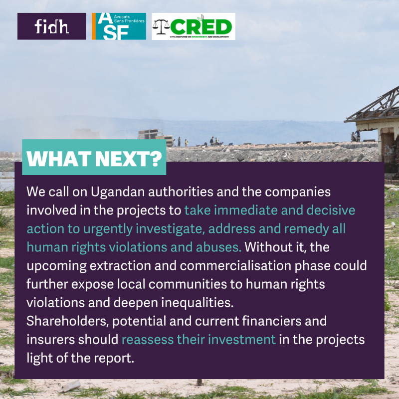 fidh_en's tweet photo. New report on oil in Uganda
The accelerating construction of the EACOP, Tilenga and Kingfisher projects has ushered in new #humanrights violations while it aggravated existing ones, a new report reveals.
@asf_eastafrica @creduganda2 @bhr_fidh
#EnvironmentalJustice #Accountability