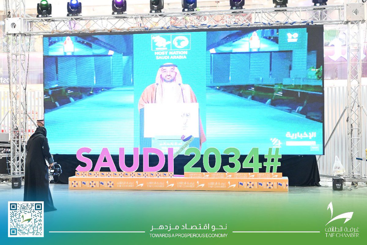 taifcci's tweet photo. صاحب السمو الملكي الأمير سعود بن نهار محافظ الطائف في زيارة لمقر احتفالات #غرفة_الطائف بتيرا مول، بمناسبة اعلان فوز السعودية باستضافة كأس العالم 2034
وكان في استقباله رئيس الغرفة غازي القثامي، وبرفقته عدد من المسؤولين ..
وتجوّل سموه على عدد من الفعاليات التي أقامتها الغرفة، مبدياً اعجابه، ومقدماً شكره لرئيس غرفة الطائف على تنظيم الاحتفال، ومشاركة أهالي الطائف فرحة اعلان فوز السعودية باستضافة كأس العالم 2034