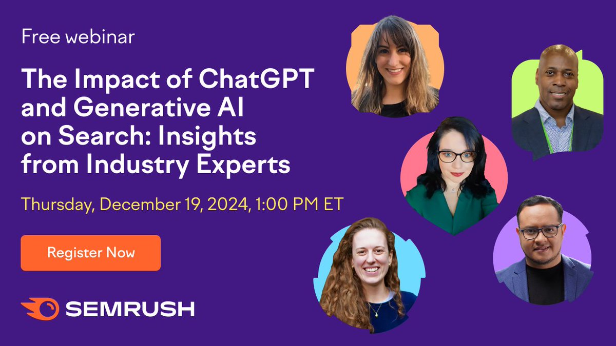 Want to discover how ChatGPT and Generative AI are reshaping search and SEO?

Join Semrush and me on Dec 19, 2024, as I moderate an amazing panel of experts.

Register now: bit.ly/3ZReVBX

#ArtificialIntelligence #SEO #SearchEngineOptimization
