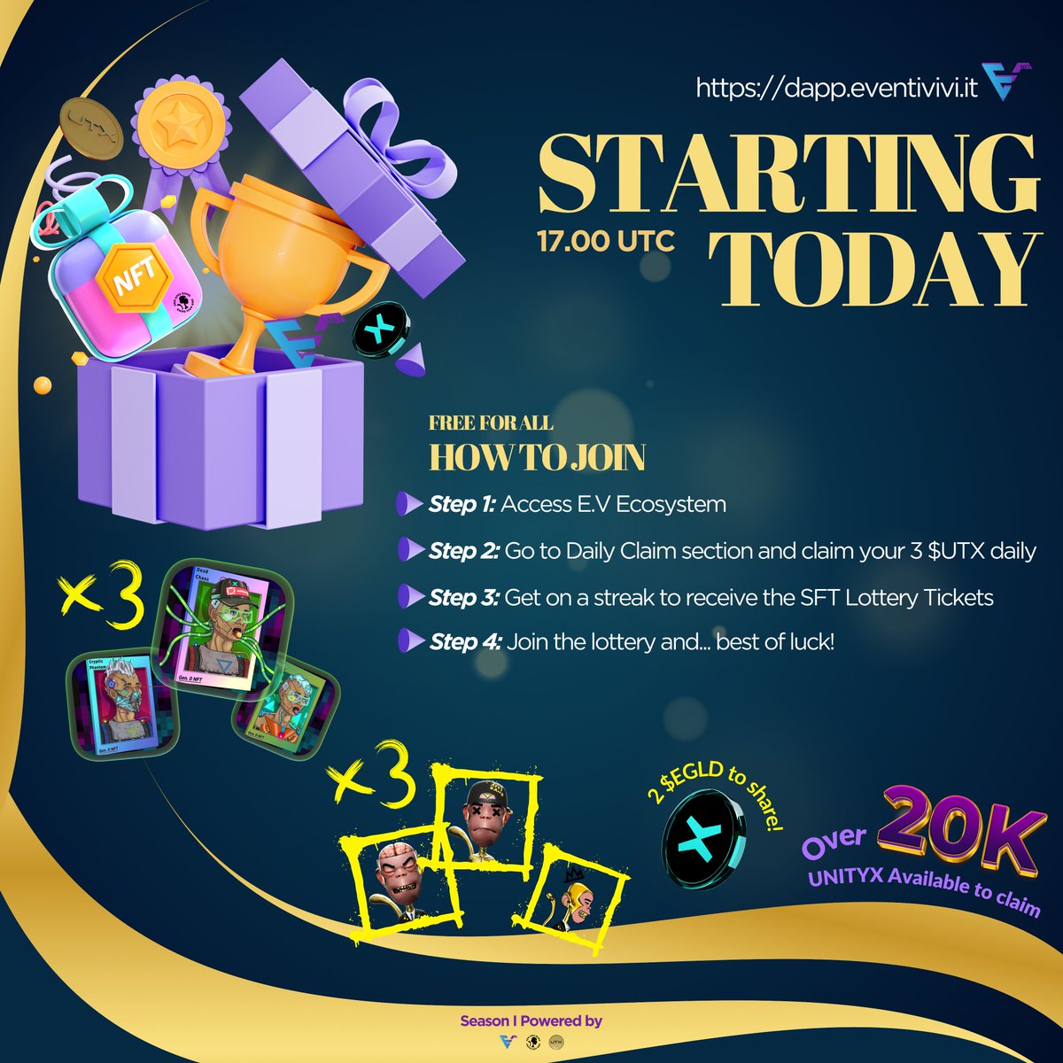 😍We’re ready, #MultiversX fam!

<a href="/PulsarMvX/">ᕈulsar on MultiversX</a> send 100 UNITYX to 150 reactions

Starting today, our first season of daily claim will be live and completely free for everyone! 🎁

🎟️Tag 2 friends for a chance to win one of our tickets! 

📱We recommend accessing our dApp via