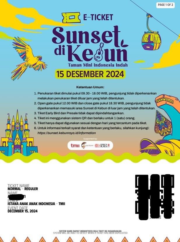 seenfullsun_'s tweet photo. Mau wts tiket sunset di kebun tmii 15 desember 2024, kali aja ada yg masih mencari tiketnya

Ready 2 Tix

Dijual dengan alasan, hari senin ada ujian yg tidak bisa ditinggalkan, jadi mau fokus sinau

Dere Nadin Fiersa Besari Bekasi

Under dr harga normal 
#zonauang #sunsetdikebun https://t.co/OF4xKfeGSw