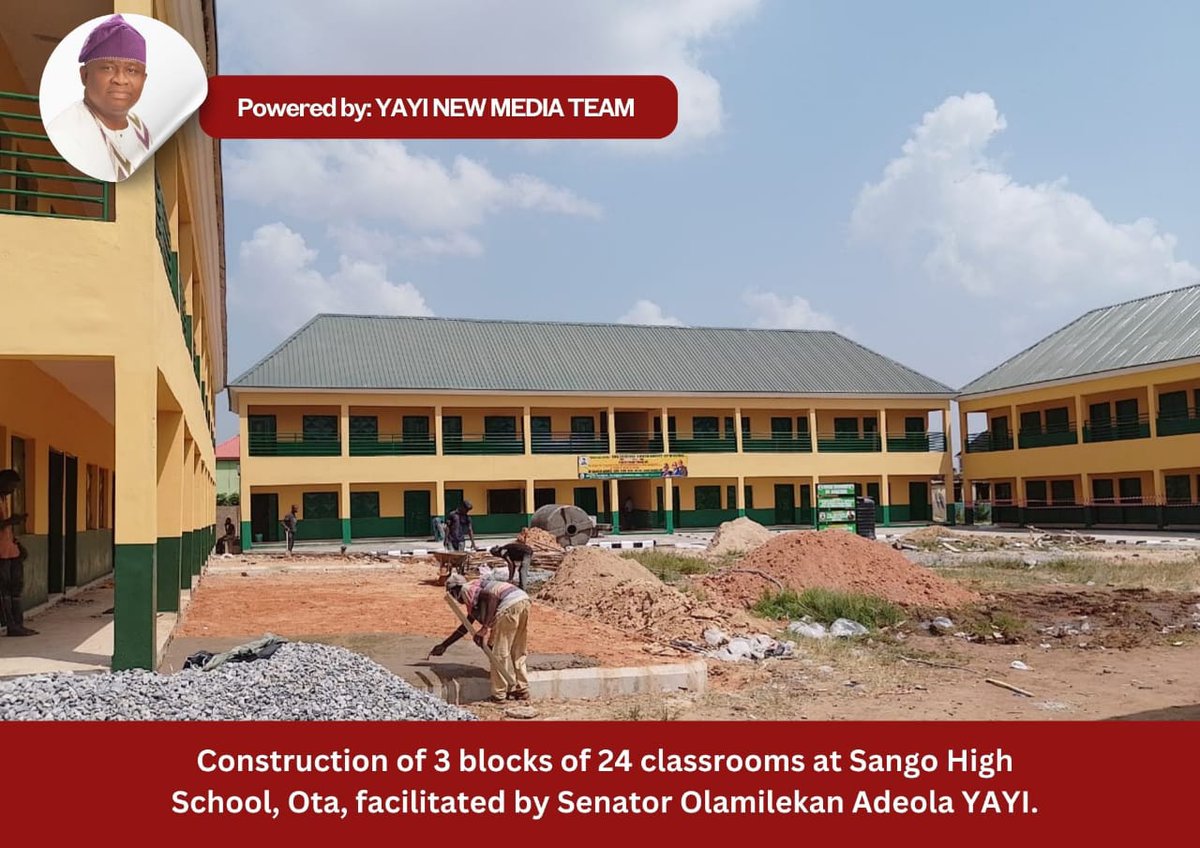 PrinceAkinlawon's tweet photo. Again, Sango Ota High School in Ado-odo Ota LG gets 3 blocks of 24 classrooms, built and well furnished. Facilitated by Senator Yayi
It's Yayi o'clock
@AdeOlaHimself @AdeolaYAYI @ekinneolalekan @alukoboy_ #Renewedhope #OgunWest https://t.co/GpAZtVsVGC