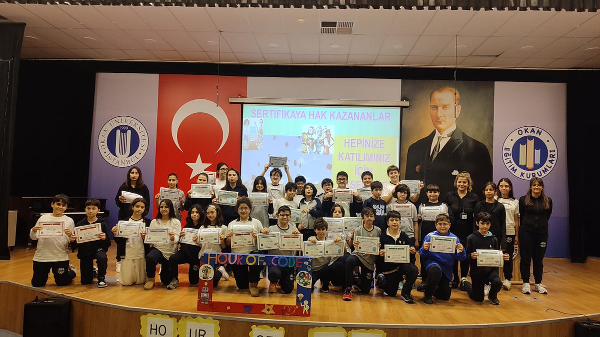 okankoleji's tweet image. Okan Koleji olarak tüm dünyada herkesi kod yazmaya davet eden "Hour of code” etkinliğine katılarak sertifika almaya hak kazandık. #hourofcode
#hourofcodeetkinlik #etkinlik #kodlama