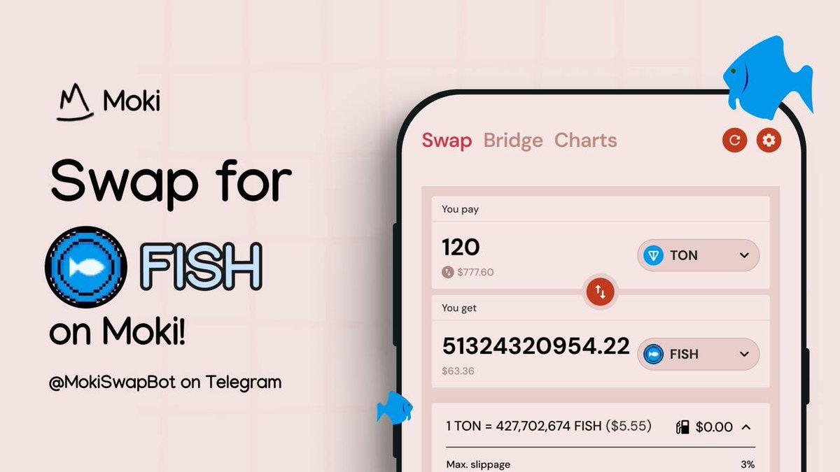 NEW COMPETITION ALERT: Moki x TONFish battle is here 

Prize Pool: $1,000 USDT worth of $FISH for top ten traders 

Participating is easy: 
1️⃣ Launch the Moki app: t.me/mokiswapbot
2️⃣ Swap any token for $FISH
3️⃣ The more you swap, the more you win 

The prize pool will be