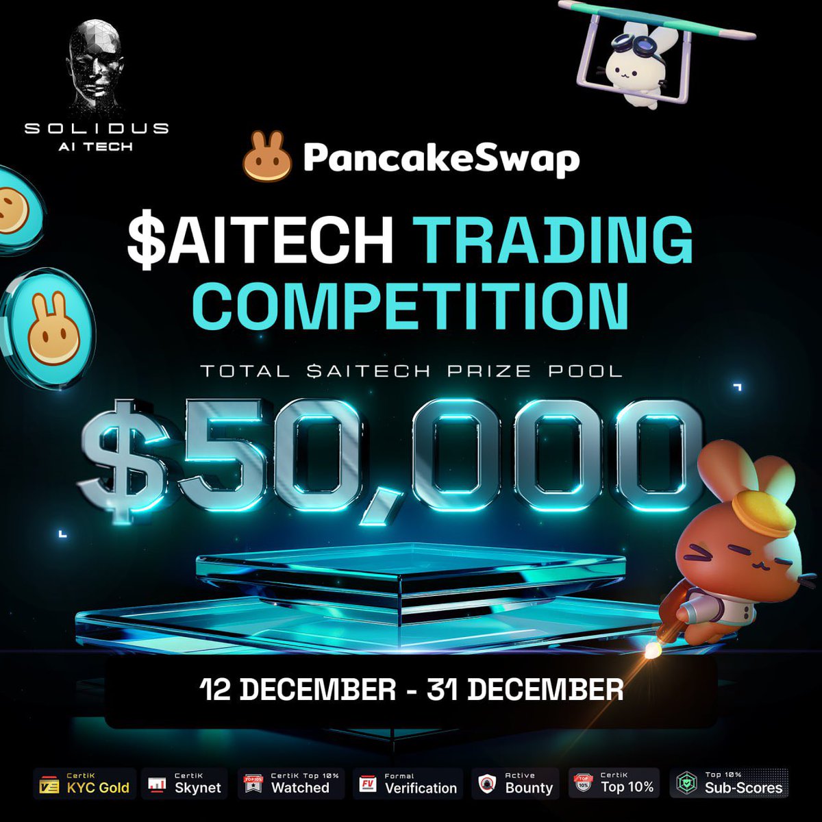 KryptoLabsHQ's tweet photo. 🚨 Don’t Miss Out on the $50,000 @AITECHio Trading Competition!

🔥 Big Prizes up for grabs from Dec 12 - 31! 🔥

This is your chance to win HUGE rewards while trading $AITECH  on PancakeSwap ! 💸

💥 Trade AITECH NOW: https://t.co/YUHXWlaLSU

📖 Details: https://t.co/9taffd6nD2 https://t.co/1VrrnUGw5s