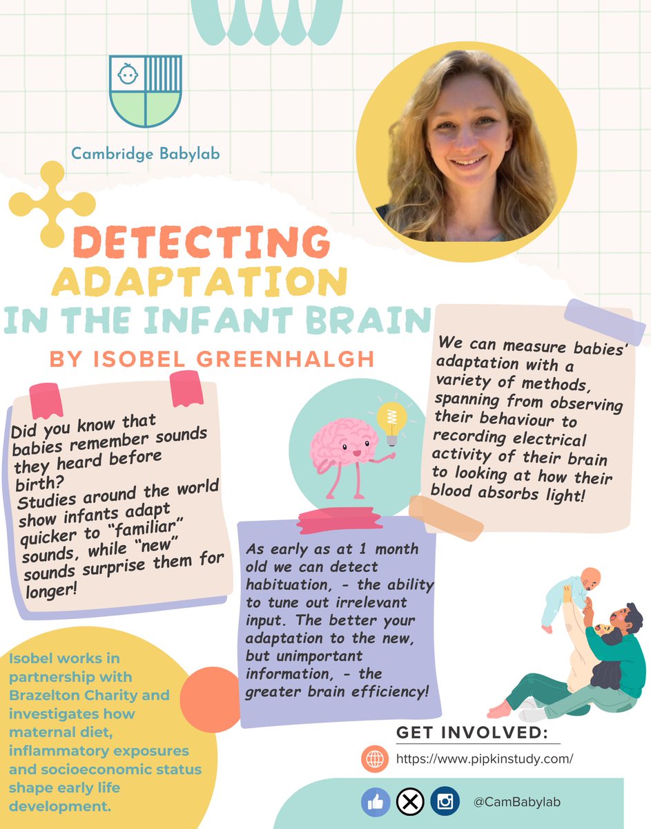 CamBabylab's tweet image. ✨ #MeetTheLab ✨
Today we are focusing on Isobel Greenhalgh ( linkedin.com/in/isobel-gree… ) #Babylab's PhD student 👶🧠
Alongside her studies, Isobel assists with the PIPKIN project. For her insights, see below👇
Have you heard of novelty and habituation before? 😯
@CambPsych