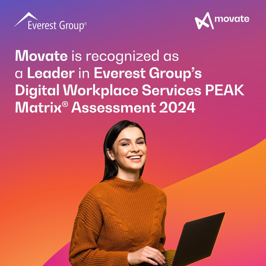 movate_inc's tweet image. We're happy to share that Movate has been recognized as a "Leader" in the Everest Group PEAK Matrix® Assessment 2024 for Digital Workplace Services – Mid-market Enterprises!
Read more: movate.com/leader-in-the-…
#Movate #EverestGroup #AnalystRecognition #DigitalWorkplaceServices