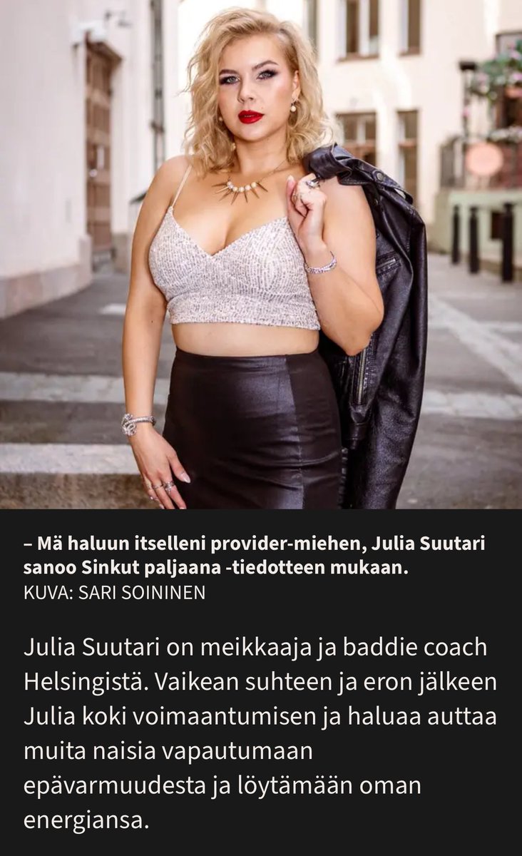 tomitakamaa's tweet photo. Julia on siis "baddie coach, joka auttaa naisia voimaantumaan ja vapauttamaan sisäisen energiansa".

Kuvatekstissä Julia kuitenkin kertoo etsivänsä provider-miestä. Kuulostaa todella voimaantuneelta henkilöltä, kun toivoo elävänsä miehen varoilla. 😑 https://t.co/NJUfaeXMco