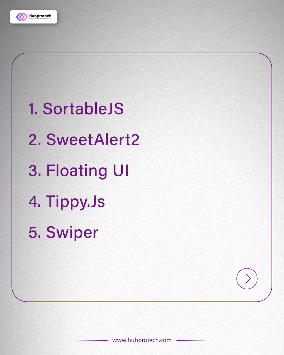hubprotech's tweet photo. Supercharge your #FrontendDevelopment with these 5 must-know #Libraries! Level up your skills and streamline your projects for smoother, faster, and more efficient #Coding.
.
#CodingEfficiency #WebDevHacks #WebDevelopment #Design #Hubprotech #ContactUs #Impression #BestAgency https://t.co/puzvf2illP