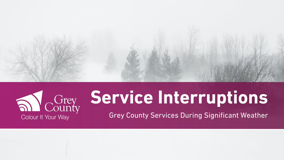 Be advised some County services and programs are being cancelled today due to the weather. You can find a list of what is affected here: grey.ca/news/closures-…