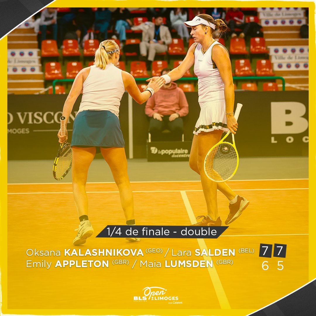 OpenWTALimoges's tweet photo. TABLEAU DOUBLE 🎾

Ce matin, le duo Oksana Kalashnikova / Lara Salden s'est imposé en deux sets (7-6/7-5) contre Emily Appleton et Maia Lumsden !

#OpenBLSdeLimoges #WTA #WTA125 https://t.co/dVCmHqv9m6