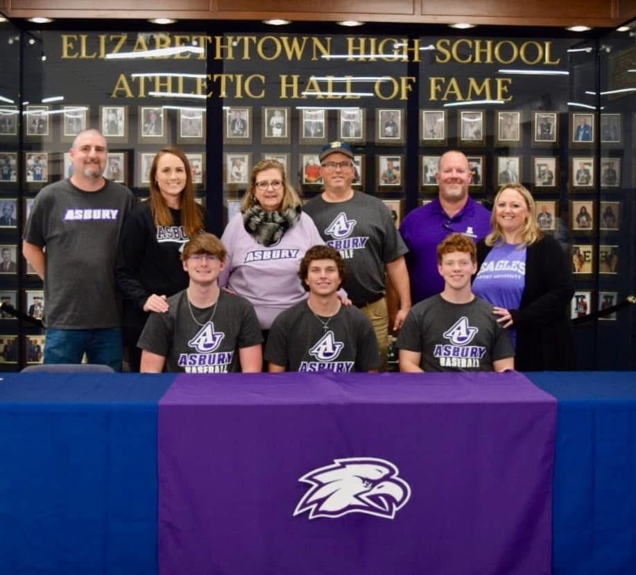 EtownBaseball23's tweet photo. Congratulations to Hayden Willett, Gehrig Galvin and Hayden Fisher! You are all great athletes and teammates, as well as wonderful young men. You will be successful at the next level and make Elizabethtown High School proud! 🐾💜🐾
#ehsbaseball #gobigE #PantherPride https://t.co/VVrtXGr6PK