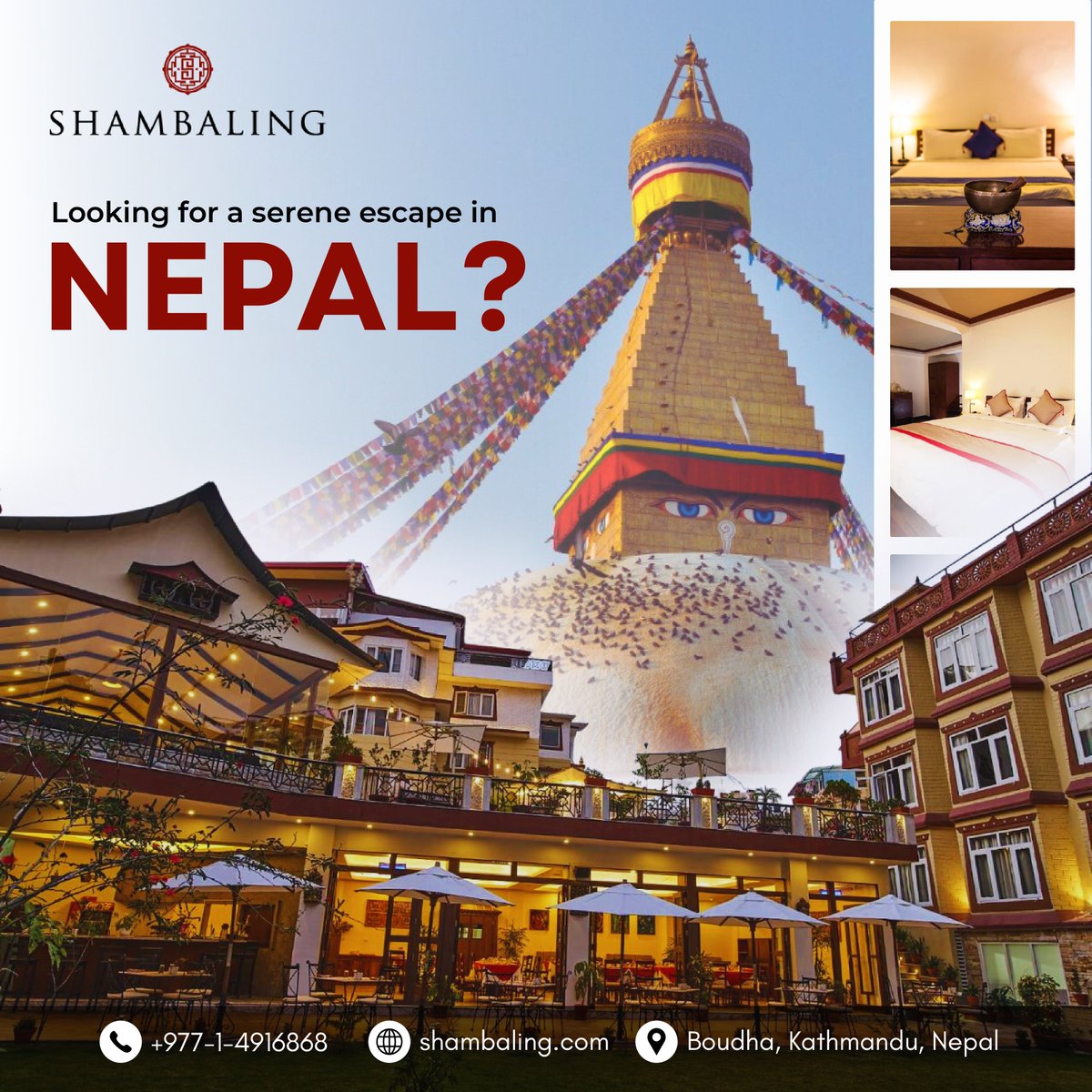ShambalingHotel's tweet photo. 🏞️ 𝗬𝗼𝘂𝗿 𝗦𝗲𝗿𝗲𝗻𝗲 𝗘𝘀𝗰𝗮𝗽𝗲 𝗔𝘄𝗮𝗶𝘁𝘀 🏞️
Discover tranquility at Shambaling Boutique Hotel, nestled near the iconic Boudhanath Stupa. Experience unmatched comfort and peace in the heart of Nepal. 🌿✨

#ShambalingHotel #SereneEscape #NepalTravel #BoudhanathStupa https://t.co/UeDQQstLxF