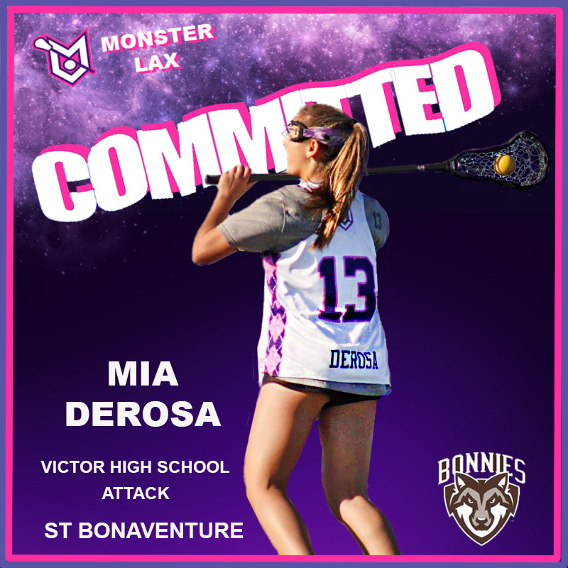 MONSTER PROUD: Mia DeRosa, the Junior Attack from Victor High School, has committed to study and play her collegiate lacrosse at St. Bonaventure University. Congratulations Mia! Go Bonnies! <a href="/PrimetimeBall_/">Primetime585⭕️</a> <a href="/BonniesWLAX/">Bonnies Women's Lacrosse</a>