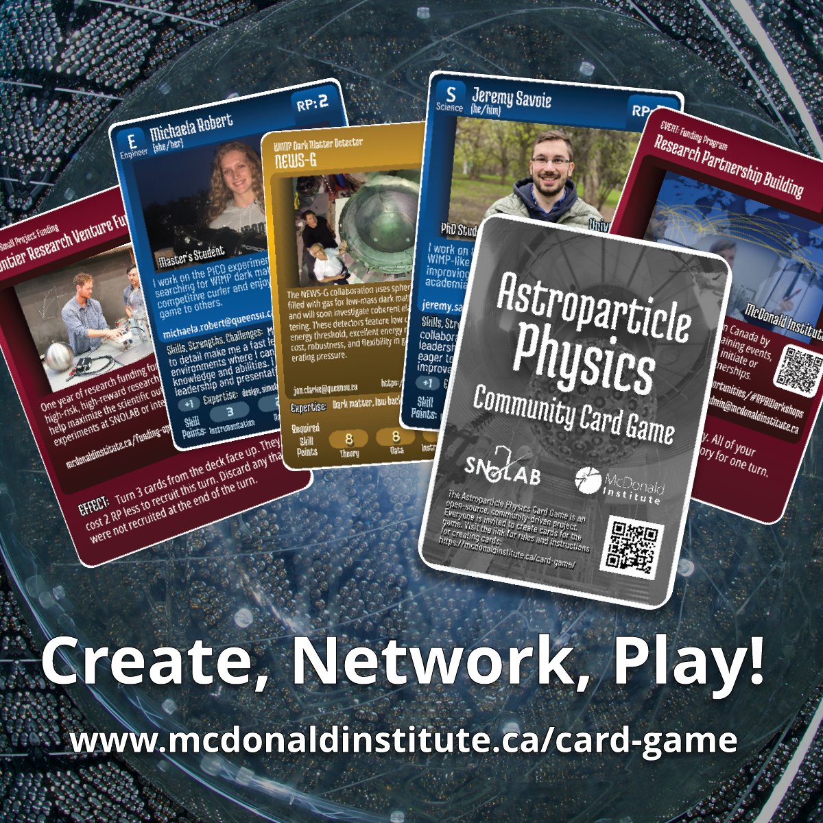 Looking for a no/low-cost gift🎁 for the physics enthusiast in your life? Check out the print-at-home Astroparticle Physics Card Game featuring actual projects and members of the research community! You can even make a card of yourself for the game! 🤩 
mcdonaldinstitute.ca/card-game/