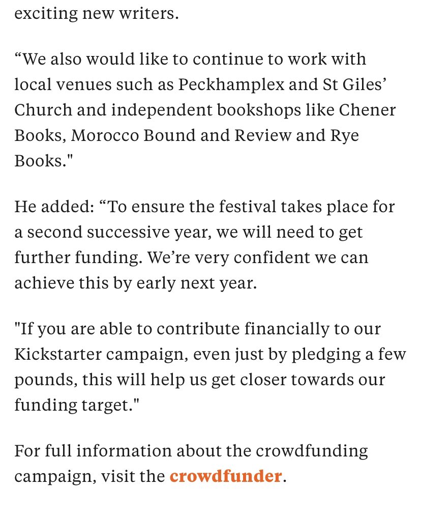 THE SE LONDON BOOKFEST (@selbookfest) on Twitter photo Thank you <a href="/thebookseller/">The Bookseller</a> for your recent article on the crowdfunding campaign for the return of <a href="/selbookfest/">THE SE LONDON BOOKFEST</a>. To ensure the festival takes place next year, we will need to get funding. If you are able to contribute to our campaign, go to: tiny.cc/selfunding Thank you <a href="/thebookseller/">The Bookseller</a> for your recent article on the crowdfunding campaign for the return of <a href="/selbookfest/">THE SE LONDON BOOKFEST</a>. To ensure the festival takes place next year, we will need to get funding. If you are able to contribute to our campaign, go to: tiny.cc/selfunding
