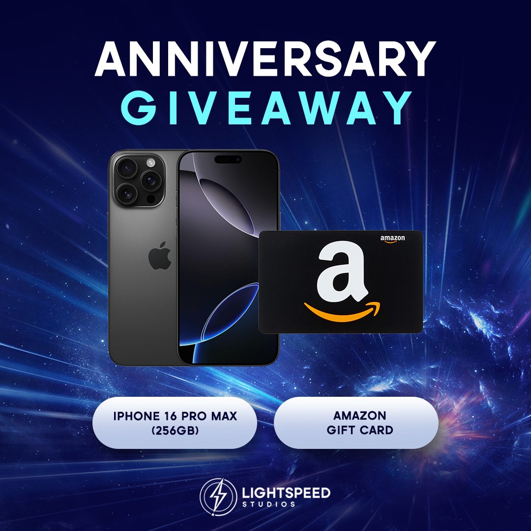 🎉 Anniversary vibes are here, and so is our giveaway! Celebrate this amazing journey with us and share how you’re celebrating for a chance to win an iPhone 16 Pro Max (256GB) this holiday season! Retweet and get your friends to join in the celebration now! #LightSpeedAnniversary