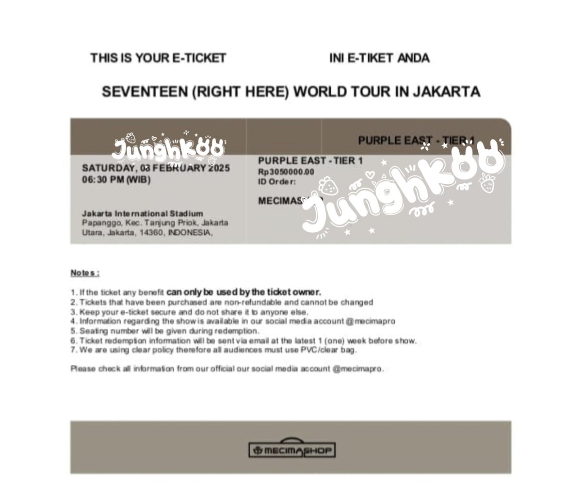 junghkoo's tweet photo. WTS// Seventeen Right Here Jakarta Day 1 
🩵1 tix -Purple East 
🩵IDR 3,500,000 (diurus smpai fisik)
📌no scam,prefer dp 50% smua sosmed aktif/tnya2 lgsg DM aja ya gk gigit ko😁🙏🏻

t. wts svt jakarta svt right here tiket #SVT #SEVENTEEN #pasarseventeen #SVT_RIGHT_HERE_IN_JAKARTA https://t.co/HekFDY288e