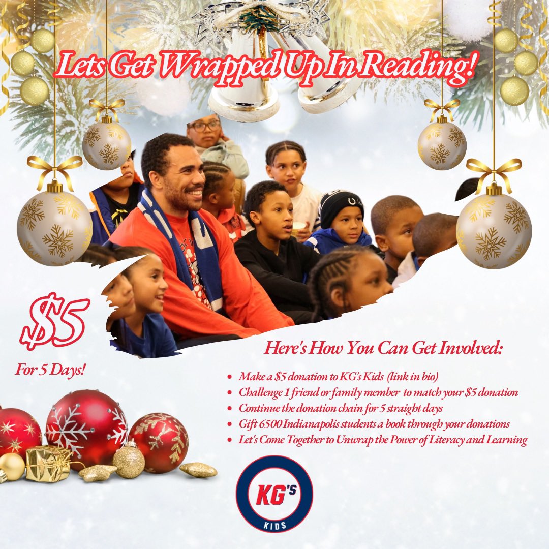📚 For 5 days, we’re spreading holiday cheer through reading. Donate $5 to KG’s Kids today! Link in bio. #LetsGetWrappedUpInReading