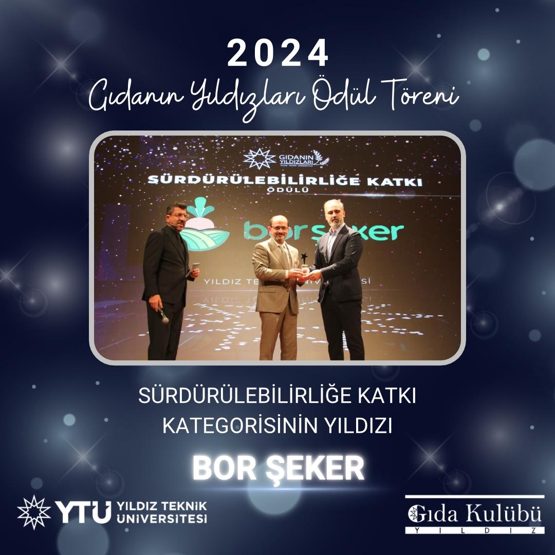 Gıda Kulübü olarak düzenlediğimiz Gıdanın Yıldızları Ödül Töreni’nde 2024 yılı 'Sürdürülebilirliğe Katkı' Kategorisinin Yıldızı Bor Şeker’e ödülü YTÜ Rektörü Prof. Dr. Eyüp DEBİK tarafından takdim edilmiştir. Kendilerini tebrik ediyor, katılımları için teşekkür ediyoruz.🌟