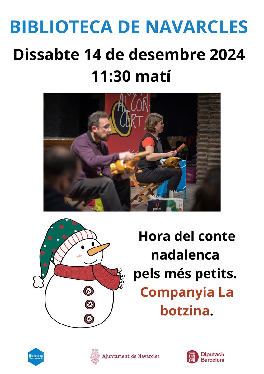 Famílies, aquest dissabte, a més de la Fira Tió, us convidem a l'espectacle que ens ofereix la companyia <a href="/labotzina/">labotzina</a> pels més petitons de la casa😍🎵🎶📚
Us hi esperem! <a href="/ajnavarcles/">Ajuntament de Navarcles</a> <a href="/bibliotequesXBM/">BibliotequesXBM</a>  labotzina.com/concerts-didac…