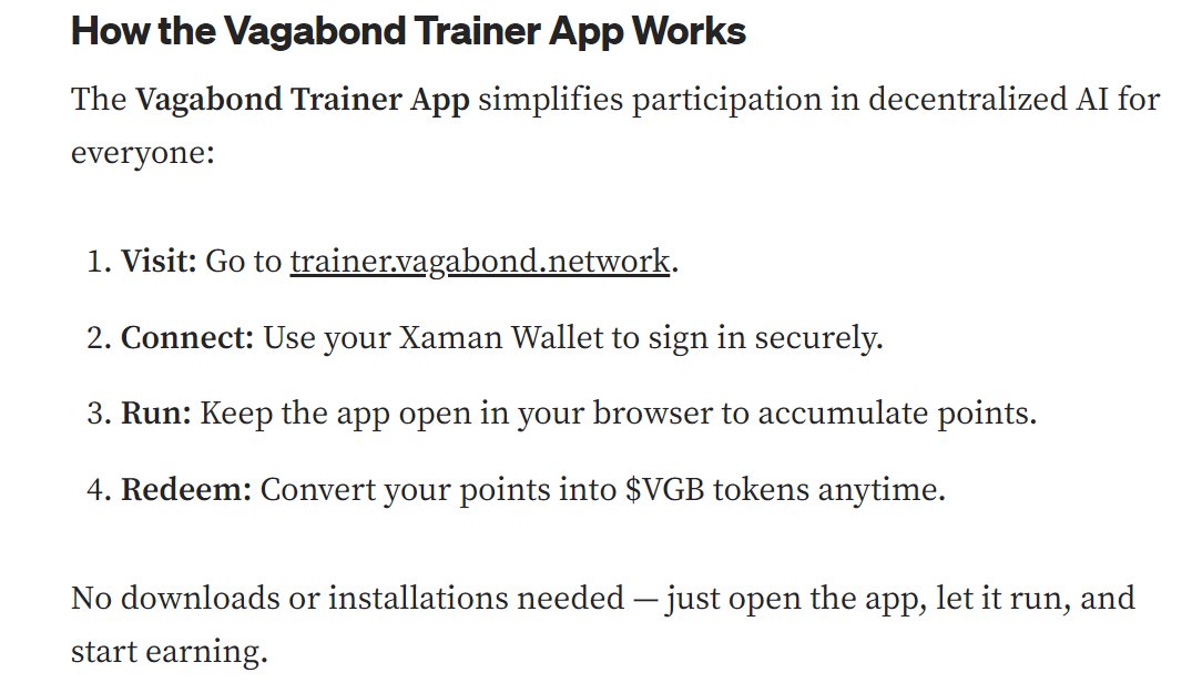 📢 New #XRPL Airdrop / Passive Income 🎁🎈

Earn 32.83 $VGB Daily by running the Trainer Browser App / Training the DeAI NQA

Link: trainer.vagabond.network 🔗

X ACCs: <a href="/Vagabondappio/">Vagabond</a> <a href="/SYNNQ_Networks/">SYNNQ</a> 
Trustline: xpmarket.com/trustline/VGB-… 🔗

See Photo below for how to start
 
Point