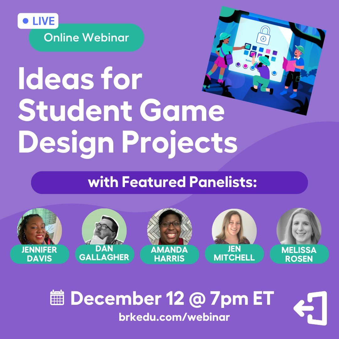 breakoutEDU's tweet photo. Join us for a panel discussion as we share ideas for creating student game design projects. Hear from Breakout EDU Ambassadors Dan Gallagher, Jen Mitchell, Melissa Rosen, Amanda Harris, and Jennifer Davis.

📅 Dec 12th 7 pm ET / 4 pm PT

👉 Register at https://t.co/h6I8w3kXCc https://t.co/9Cvn79p6HQ