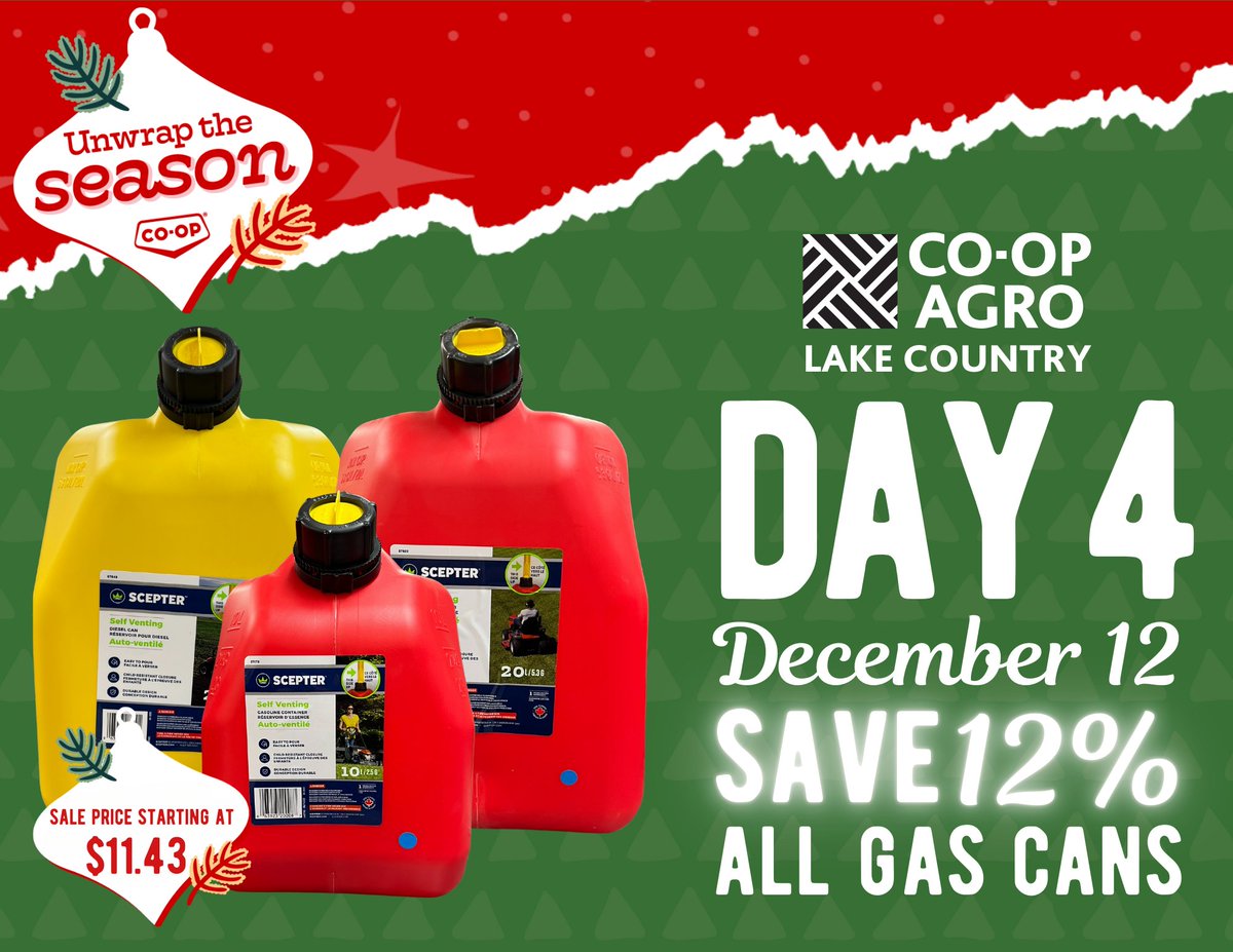 ⛽️It's Day 4 of Agro 12 Days of Deals! ⛽️ 

TODAY ONLY – Save on gas cans, with prices starting at just $11.43! Fuel up your savings and be ready for any job or adventure! Don’t miss out – grab yours now!
