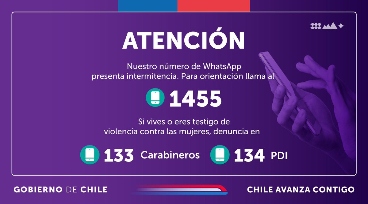 🚨 INFORMACIÓN IMPORTANTE🚨

📲Nuestro WhatsApp presenta intermitencia en su servicio. Si necesitas orientación o información llama nuestro número 1455.