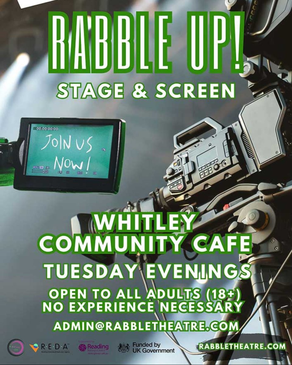 South Reading! Learn new skills for stage and screen! 
RABBLE’s new class is every week at WCDA’s Whitley Community Centre Cafe, Tuesdays, 6.30pm.
Cost: £2.50 p/w

Contact @rabble_theatre to book your place or for more information.