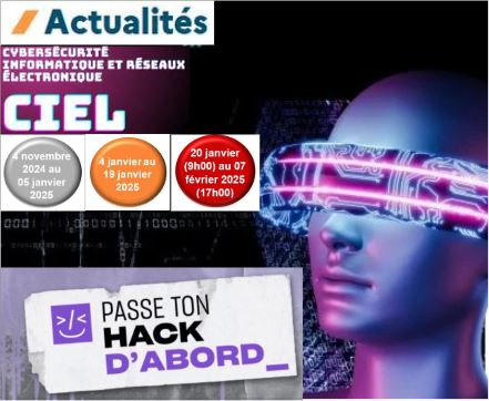 STI_edu_num's tweet photo. 🔔 ACTUALITE : Passe Ton Hack d'abord - Challenge CTF :"Capture The Flag"
📚 Des compétences développées dans la filière CIEL ✅👉 https://t.co/atcy9cDFLm
⌛ Clôture des inscriptions : le 05 janvier 2025 @ComCyberFR, @Eduscol, #Cybersécurité, #BTSCIEL https://t.co/KSNO4kGajd