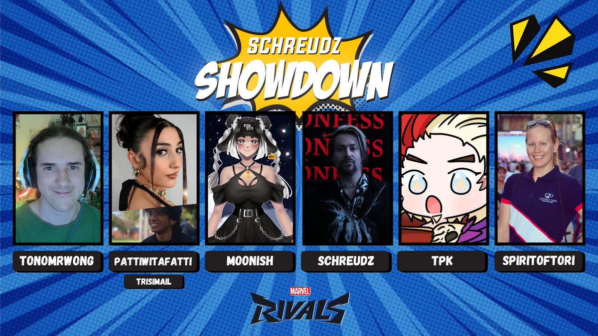 DanSchreudz's tweet photo. 🫐 TEAM 1 🫐

🧿 @TONOMrWong
🧿 @pattiwitafatti + @trisimail 
🧿 @moonishVT 
🧿 @DanSchreudz 
🧿 @TPK_OCE 
🧿 @SpiritofTori 

#SchreudzShowdown
@MarvelRivals #MarvelRivals #MarvelGames https://t.co/LxdJGQqV0U