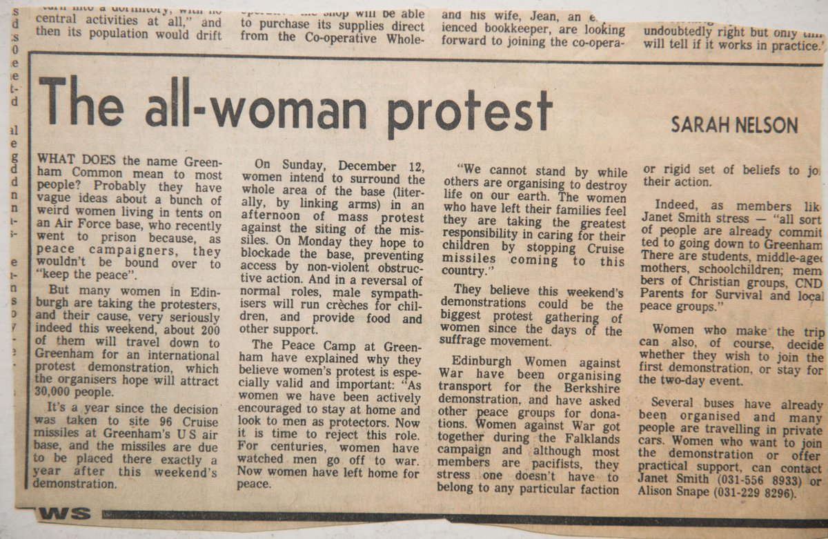 A newspaper article on the #EmbraceTheBase action, which took place 42 years ago today.

In 1982, 30,000 women linked hands to encircle the base at #GreenhamCommon - were you there?

#GreenhamCommonWomensPeaceCamp #Activism #Peace #Protest #Feminism #AntiWar #AntiNuclear
