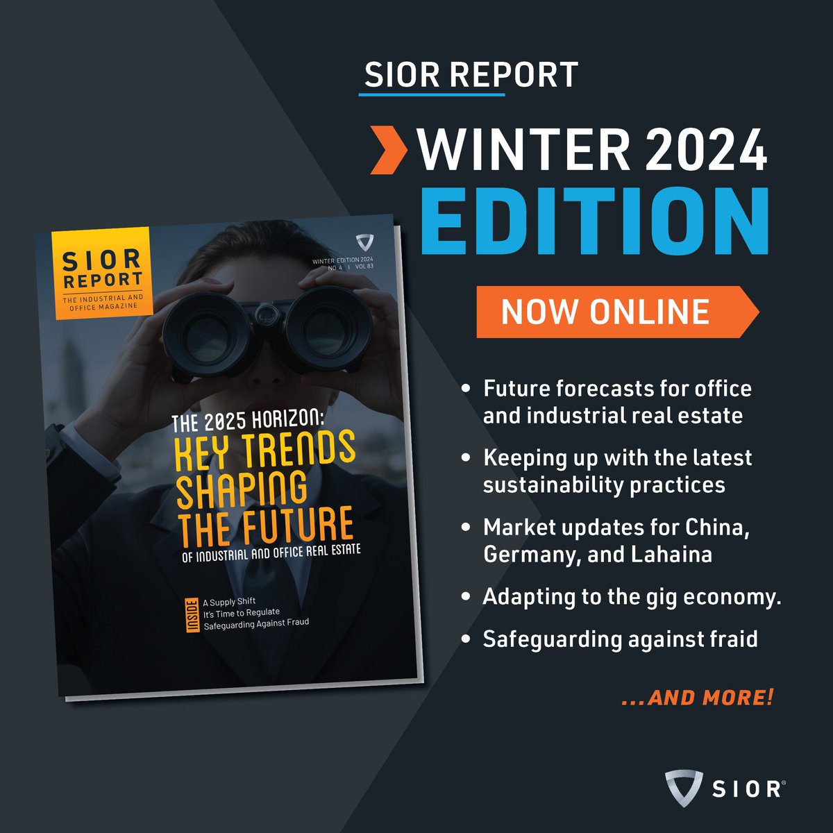 SIORglobal's tweet photo. The latest issue of the #SIORReport covers the latest #CRE sustainability practices, adapting to a gig economy, expert forecasts for industrial and office real estate, & more. Stay informed with exclusive insights & strategies tailored for the industry: https://t.co/5NKqPLNbAY https://t.co/u28vUrgAQs